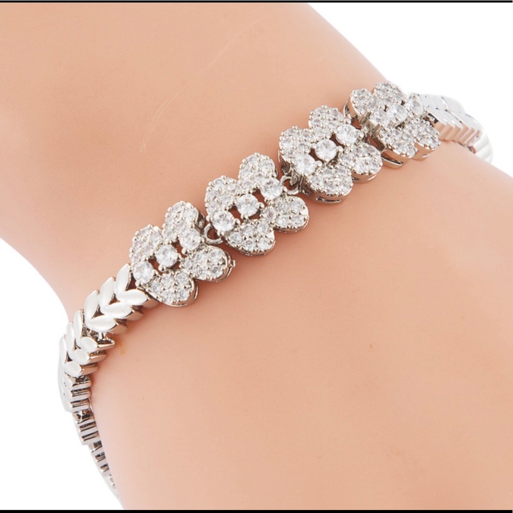 Cubic Zirconia Floral Leaf Silver Bracelet
